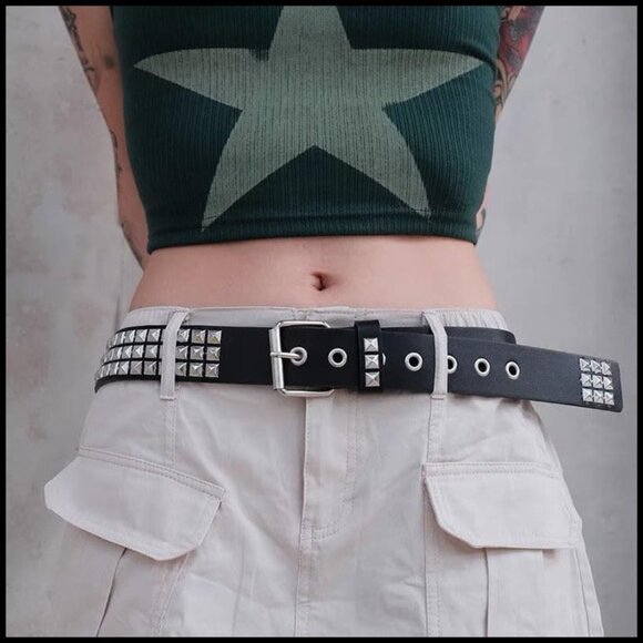 Faux Leather Studded Belt with Pyramid Studs Punk Rock Style main image 5